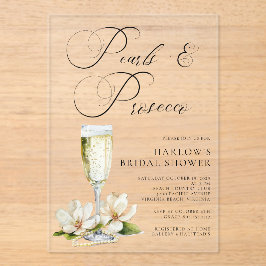 Elegant Pearls and Prosecco Bridal Shower Acryleinladungen