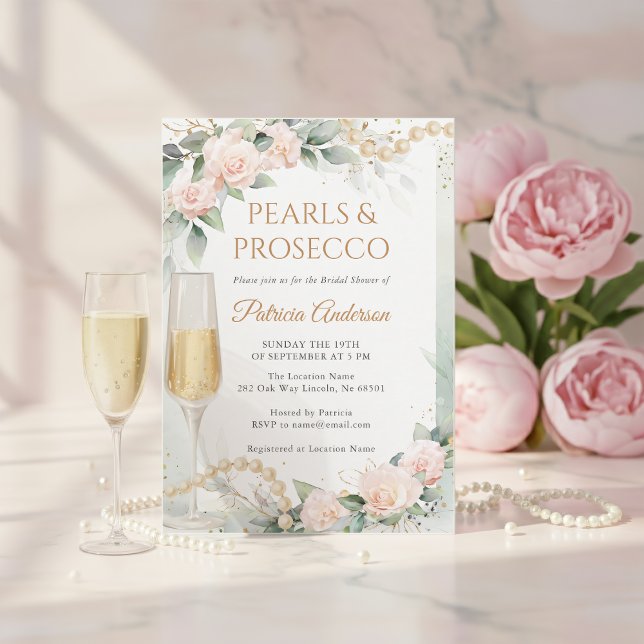 Elegant Pearls and Prosecco Bridal Shower Einladung (Von Creator hochgeladen)