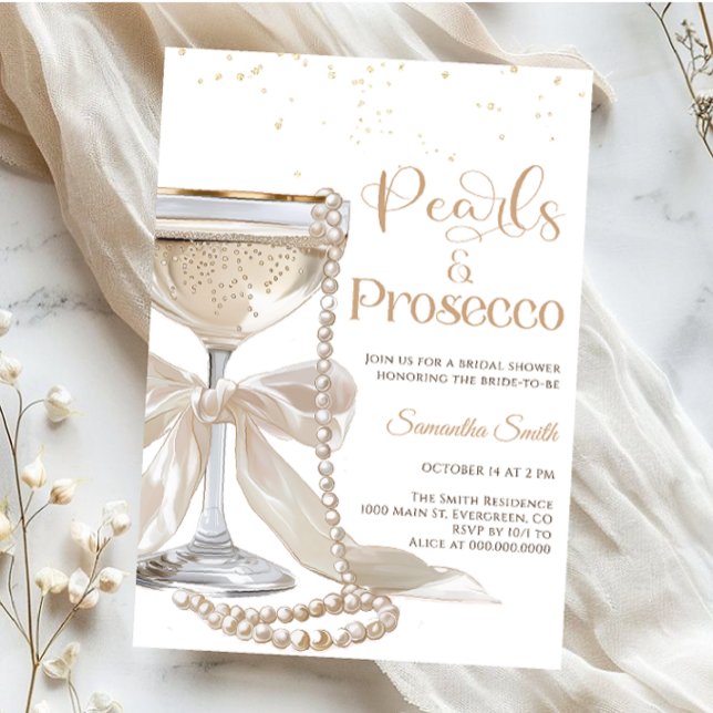 Elegant Pearls and Prosecco Bridal Shower   Einladung (Von Creator hochgeladen)