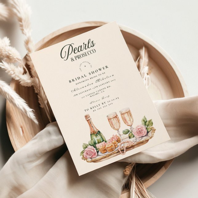 Elegant Pearls and Prosecco Bridal Shower Einladung (Von Creator hochgeladen)