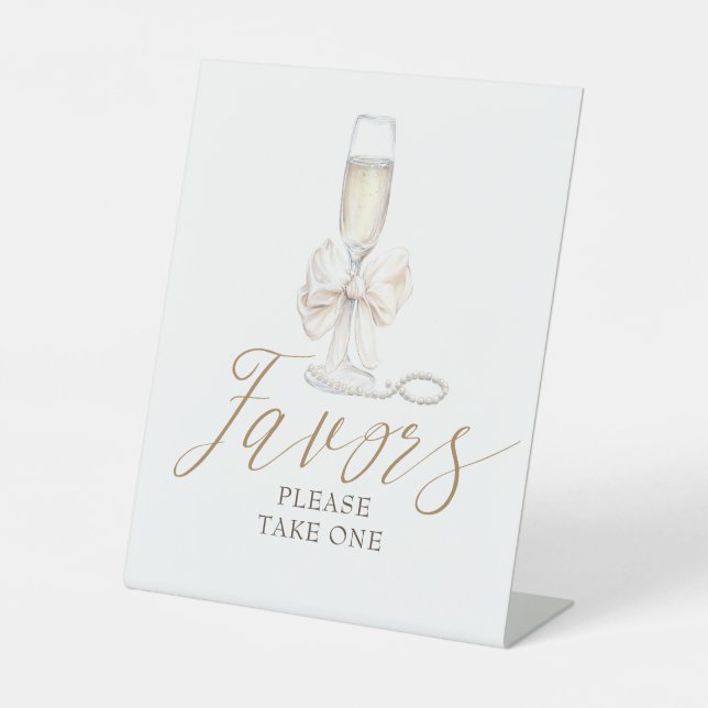 Elegant Pearls and Prosecco Coquette Favors Sign Sockelschild (Vorderseite)