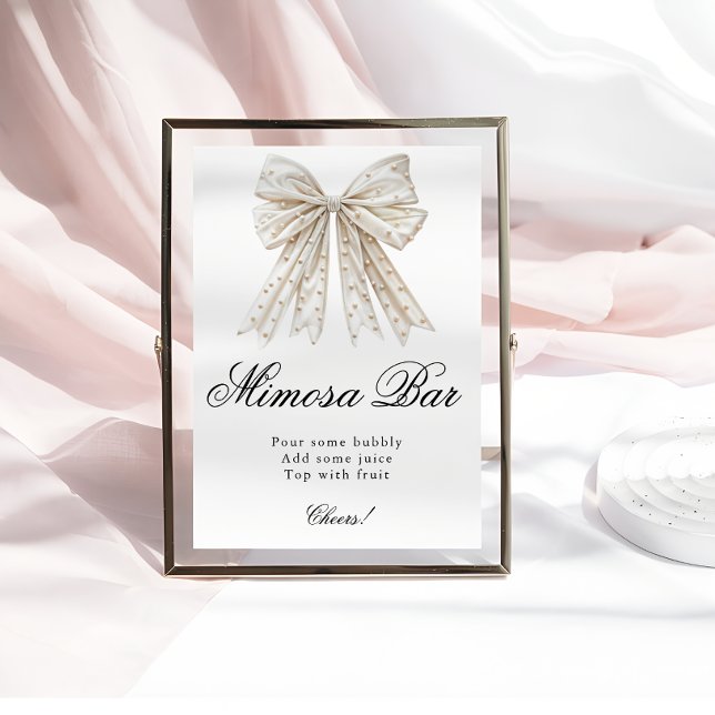 Elegant Pearls Bow Brautparty Mimosa Bar Poster (Von Creator hochgeladen)