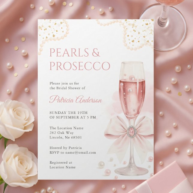 Elegant Pearls & Prosecco Bridal Shower Invitation Einladung (Von Creator hochgeladen)