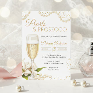 Elegant Pearls & Prosecco Bridal Shower Invitation Einladung