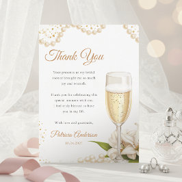 Elegant Pearls & Prosecco Bridal Shower Watercolor Dankeskarte