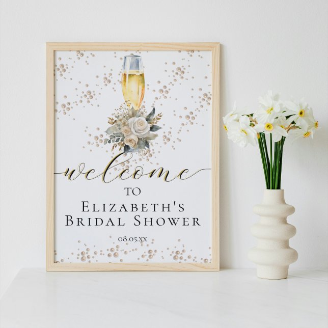 Elegant Pearls & Prosecco Script Welcome Sign Poster (Von Creator hochgeladen)