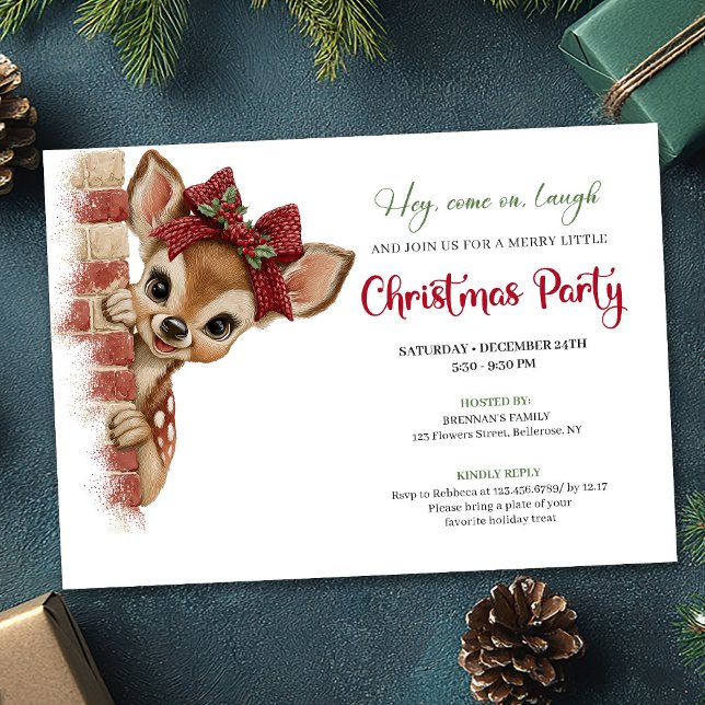 Elegant Peeking Reindeer Funny Cartoon Holiday  Einladung (Elegant Peeking Reindeer Funny Cartoon Holiday Invitation

)
