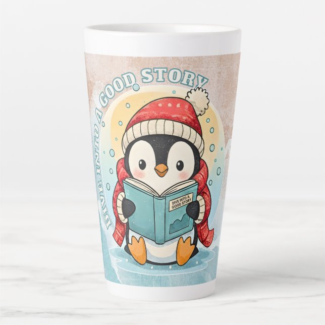 Elegant Penguin Reading Latte Art Coffee Mug Milchtasse (Vorderseite)