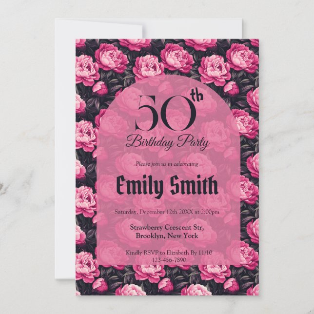 Elegant Peonies Petal 5Th Birthday Einladung (Vorderseite)
