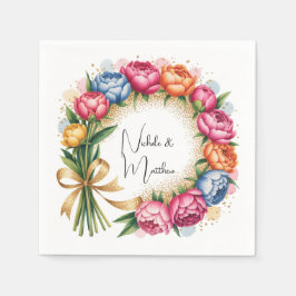 Elegant Peony Bouquet Wedding Serviette