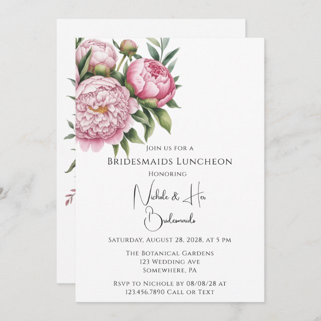 Elegant Peony Floral Bridesmaids Luncheon Einladung