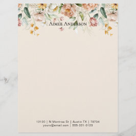 Elegant Peony Hydrangea Floral Pattern Border Briefbogen