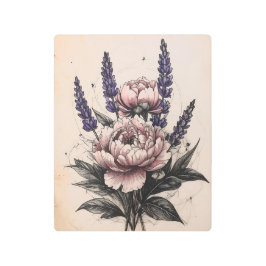 Elegant Peony & Lavender Metal Prin