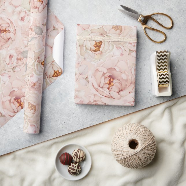 Elegant Peony Wrapping Paper Geschenkpapier (Kunsthandwerk)