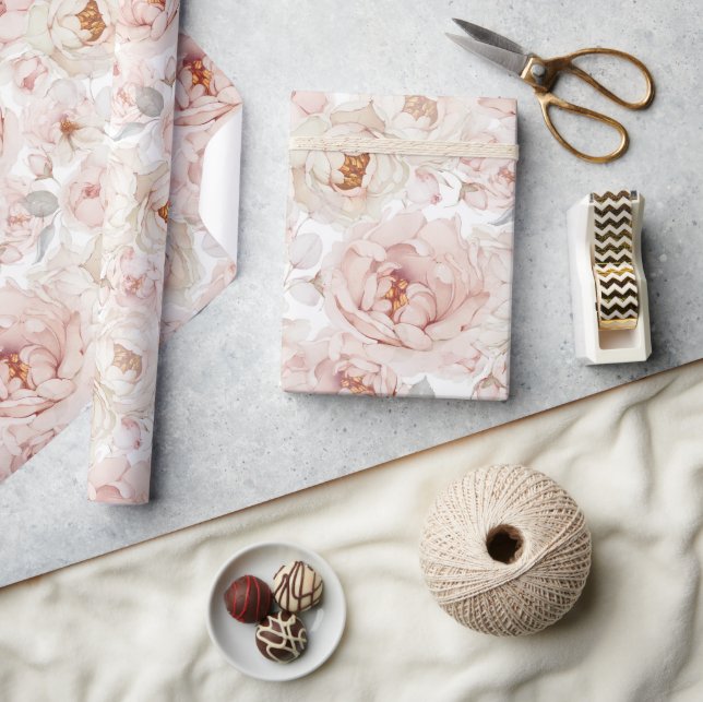 Elegant Peony Wrapping Paper Geschenkpapier (Kunsthandwerk)