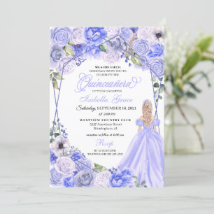 Elegant Periwinkle Blue Floral Quinceanera Einladung