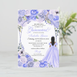 Elegant Periwinkle Blue Floral Quinceanera Einladung