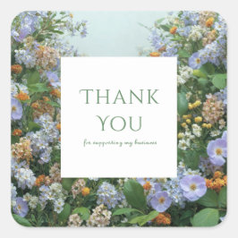 Elegant Periwinkle Blue Peach Wildflower Meadow Quadratischer Aufkleber