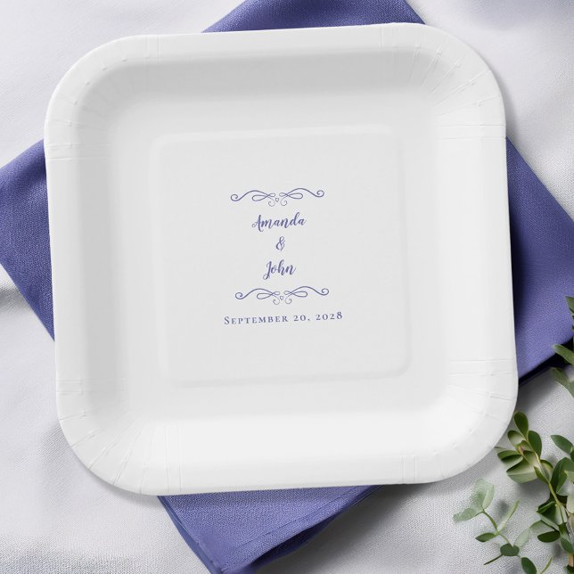 Elegant Periwinkle Blue Weddings Empfang Party Pappteller (Von Creator hochgeladen)