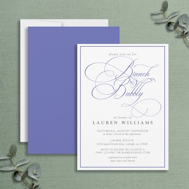 Elegant Periwinkle Calligraphy Brunch & Bubbly Einladung (Von Creator hochgeladen)