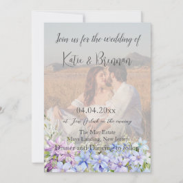 Elegant Periwinkle Clematis Foto QR Code Wedding Einladung