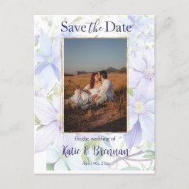 Elegant Periwinkle Clematis Save the Date Foto Postkarte