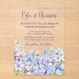 Elegant Periwinkle Clematis Wedding Acryleinladungen