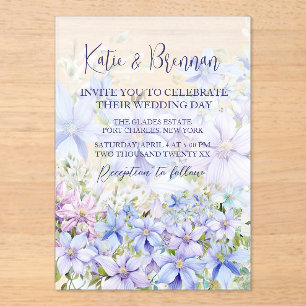 Elegant Periwinkle Clematis Wedding Acryleinladungen