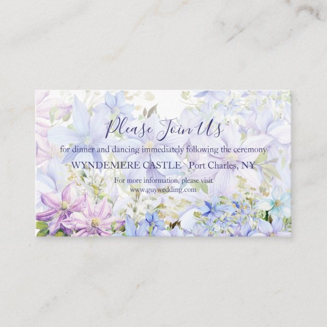 Elegant Periwinkle Clematis Wedding Begleitkarte (Vorderseite)