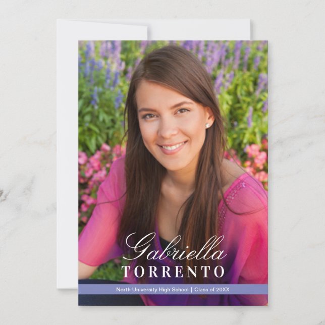 Elegant Periwinkle Custom Foto Graduation Party Einladung (Vorderseite)