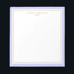 Elegant Periwinkle Gold Personalisiert Notizblock<br><div class="desc">Dieses Notizblock ist elegant und minimalistisch, mit dicken Randkanten und dünnen goldenen Rahmen. Personalisieren Sie es mit Ihrem Namen oder Firmennamen.</div>