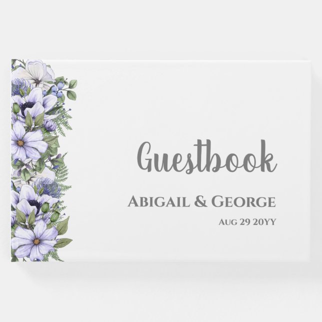 Elegant Periwinkle Lila Florals Wedding Gästebuch (Vorderseite)