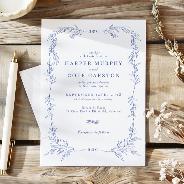 Elegant Periwinkle Vine Greenerity Rahmen Hochzeit Einladung (Von Creator hochgeladen)