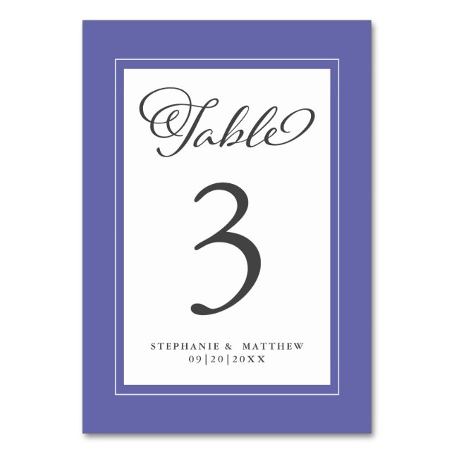 Elegant Periwinkle Wedding Reception Chic Trendy Tischnummer (Vorderseite)