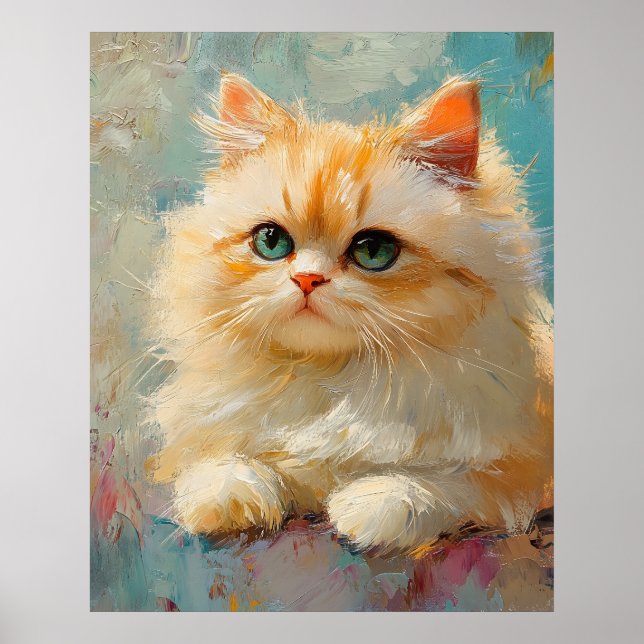 Elegant Persian Kitten – Cute Pastel Digital Portr Poster (Vorne)