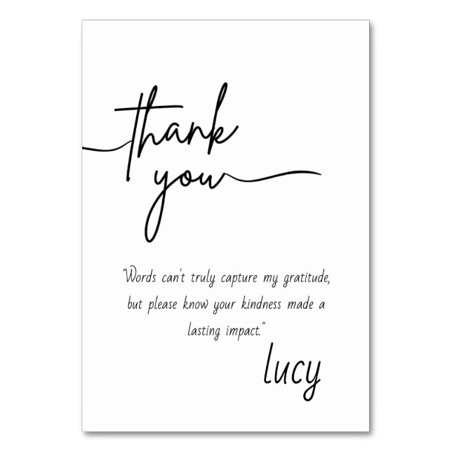 Elegant Personal Dankeschön Card Tischnummer (Vorderseite)