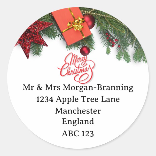 Elegant Personalised Christmas Address Return Runder Aufkleber (Vorderseite)