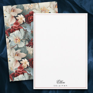 Elegant Personalisiert Blue/Ruby Red Floral Mitteilungskarte