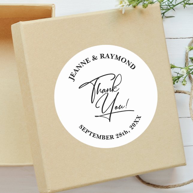 Elegant Personalisiert Dankeschön Calligrafy Weddi Runder Aufkleber (Von Creator hochgeladen)