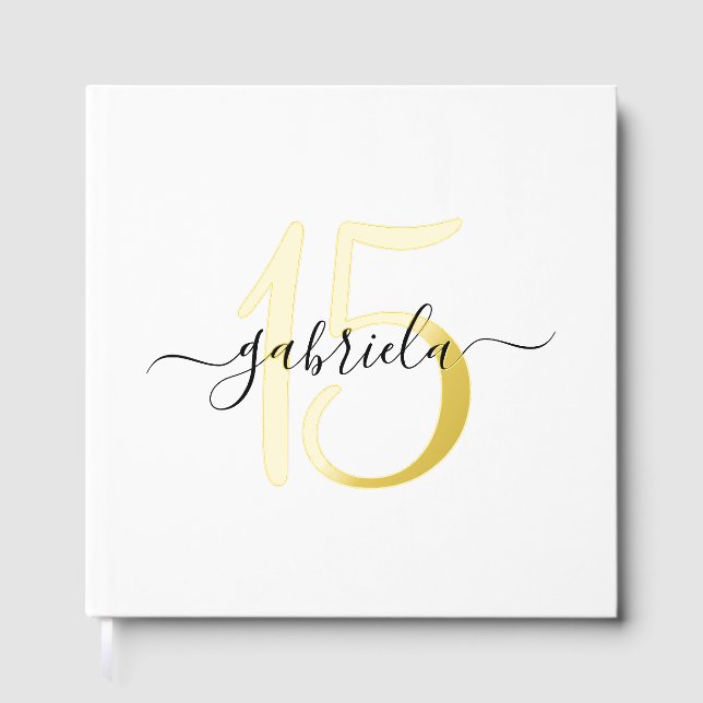 Elegant Personalisiert Gold 15. Geburtstag Gästebuch (Vorderseite)