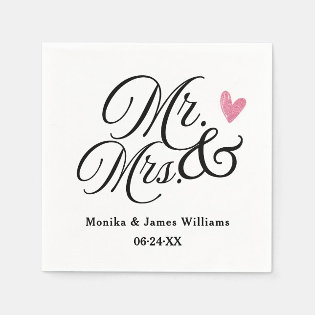 Elegant Personalisiert Mr. und Mrs. Wedding Monogr Serviette (Vorderseite)
