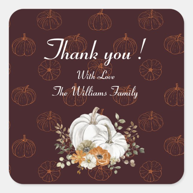 Elegant Personalisiert Vielen Dank Quadratischer Aufkleber (Vorderseite)