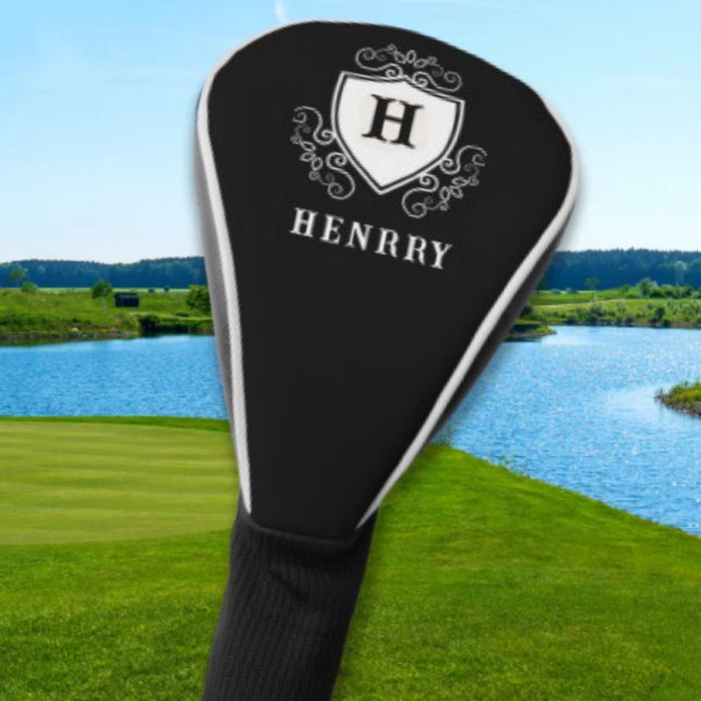 Elegant Personalized Black Initial Name Monogram Golf Headcover (Von Creator hochgeladen)