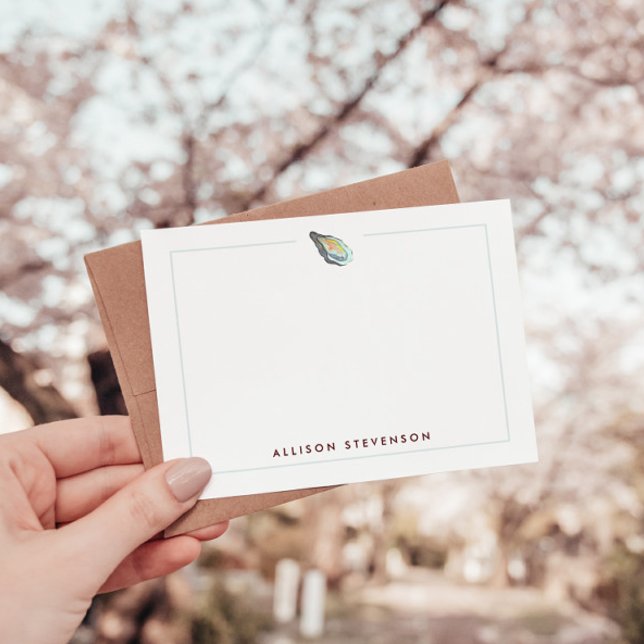 Elegant Personalized Coastal Oyster Watercolor Mitteilungskarte (Von Creator hochgeladen)