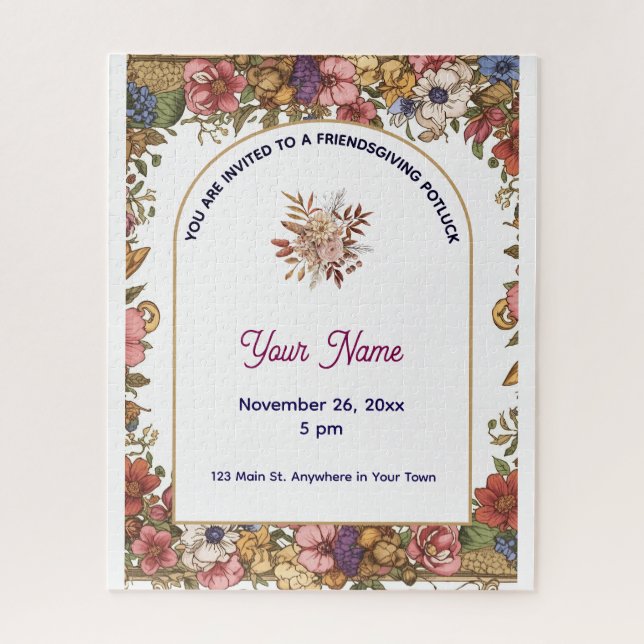 Elegant Personalized Floral Friendsgiving Puzzle (Vertikal)