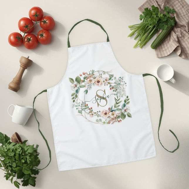 Elegant Personalized Floral Monogram Name Apron Schürze (Von Creator hochgeladen)
