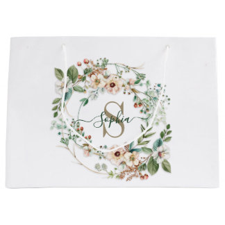 Elegant Personalized Floral Monogram Name Gift Bag Große Geschenktüte