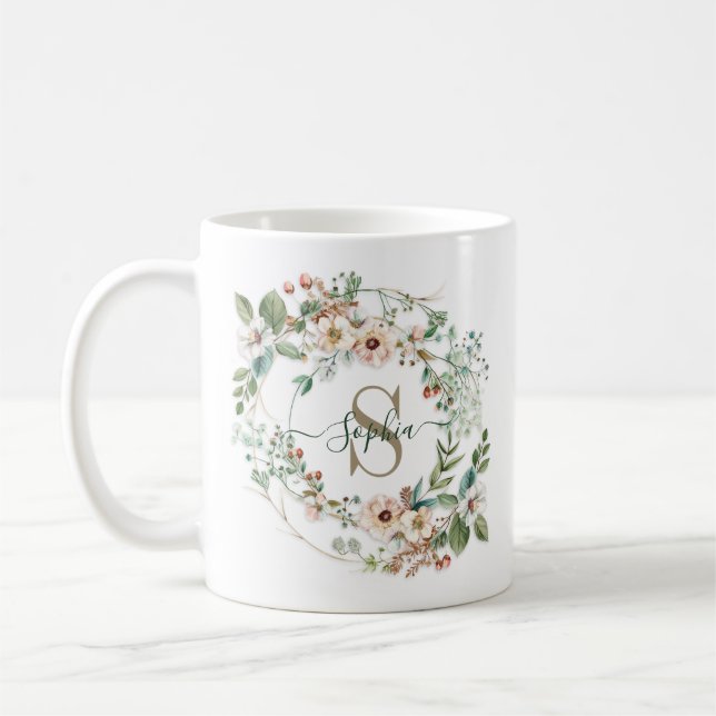 Elegant Personalized Floral Monogram Name Gift Kaffeetasse (Links)