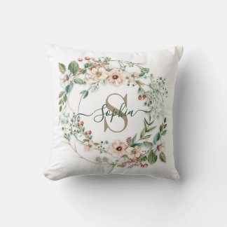 Elegant Personalized Floral Monogram Name Kissen
