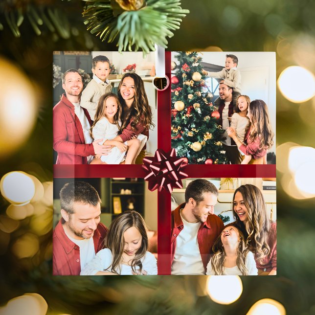 Elegant Personalized Four Photo Collage Gift Trend Ornament Aus Glas (Von Creator hochgeladen)